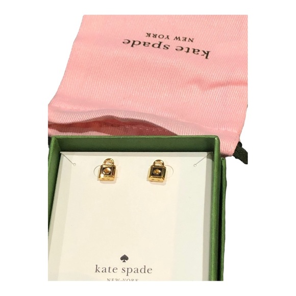 Kate Spade New York Gold Lock and Spade Studs Earrings with box & dust bag new - Picture 12 of 15